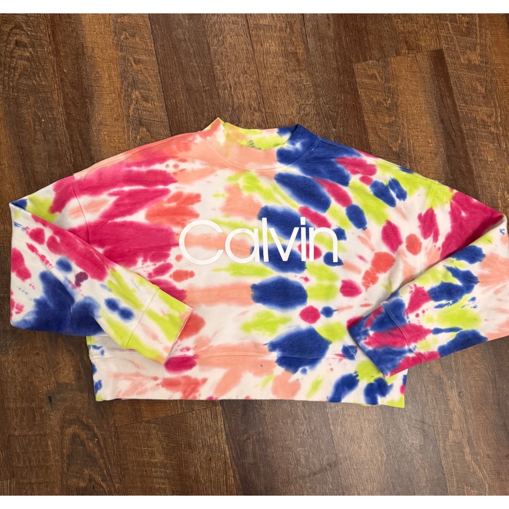 Calvin Klein Performance Tie Dye Cropped Sweatshirt Women's LargeMulticolor Logo